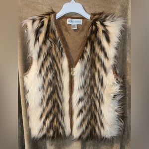 Faux fur vest chenille trim